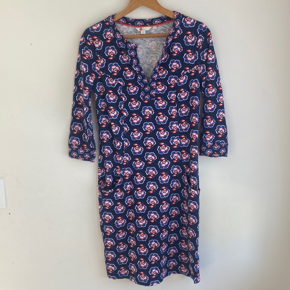 Boden Navy Floral Print V-Neck Shift Dress